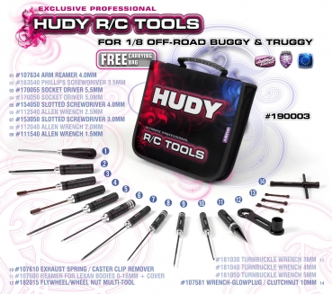 HUDY R/C Werkzeugset für 1/8 Off-Road Buggy, Truggy + Tasche