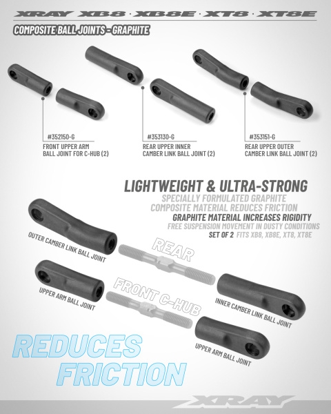 XRAY  Comp. Rear Upper Inner Camber Link Ball Joint - Graphite (2)