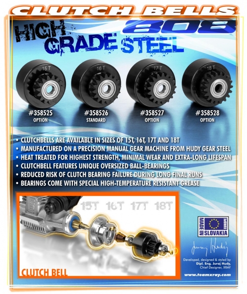 XRAY Kupplungsglocke 15Z, mit extra großen Lagern (5x12x4mm) V2