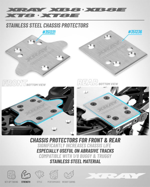 XRAY XB8/XB8E STAINLESS STEEL CHASSIS PROTECTOR - REAR